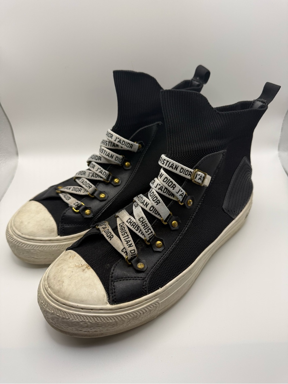 Dior Black & White High-Top Sneakers with Branded Straps